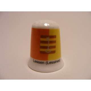 Lessen (Lessines) vlag Belgie op een porselein vingerhoedje