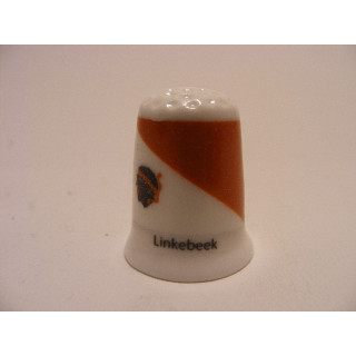 Linkebeek faciliteitengemeente vlag in Belgie op een porselein vingerhoedje