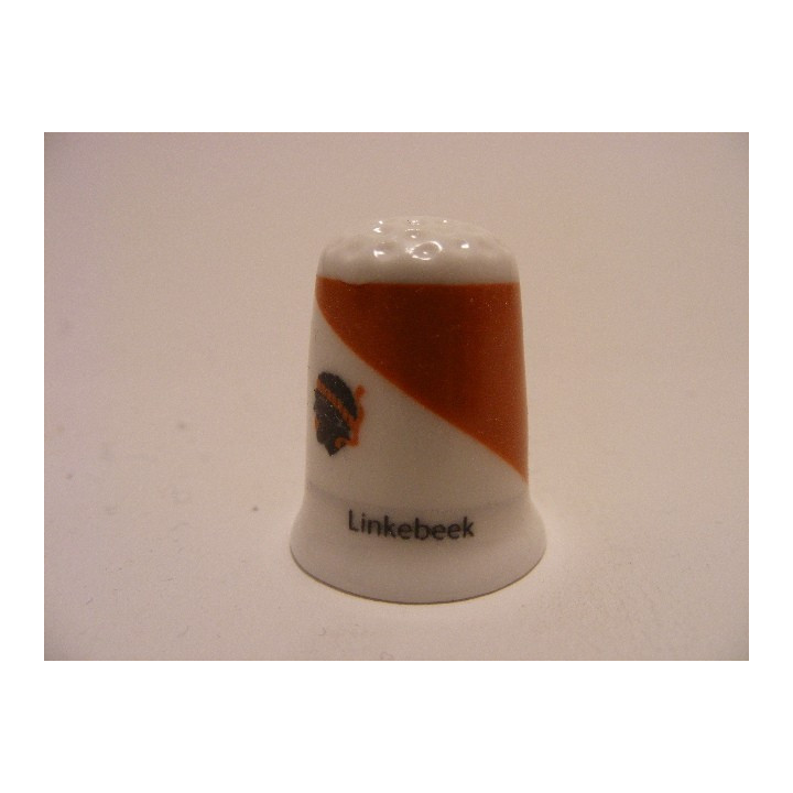 Linkebeek faciliteitengemeente vlag in Belgie op een porselein vingerhoedje