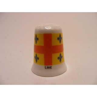 Lint gemeente vlag in Belgie op een porselein vingerhoedje