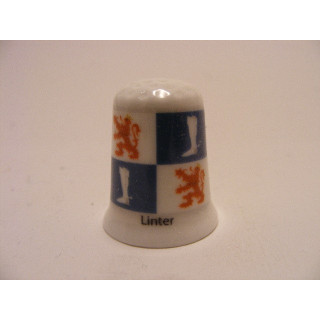 Linter gemeente vlag in Belgie op een porselein vingerhoedje