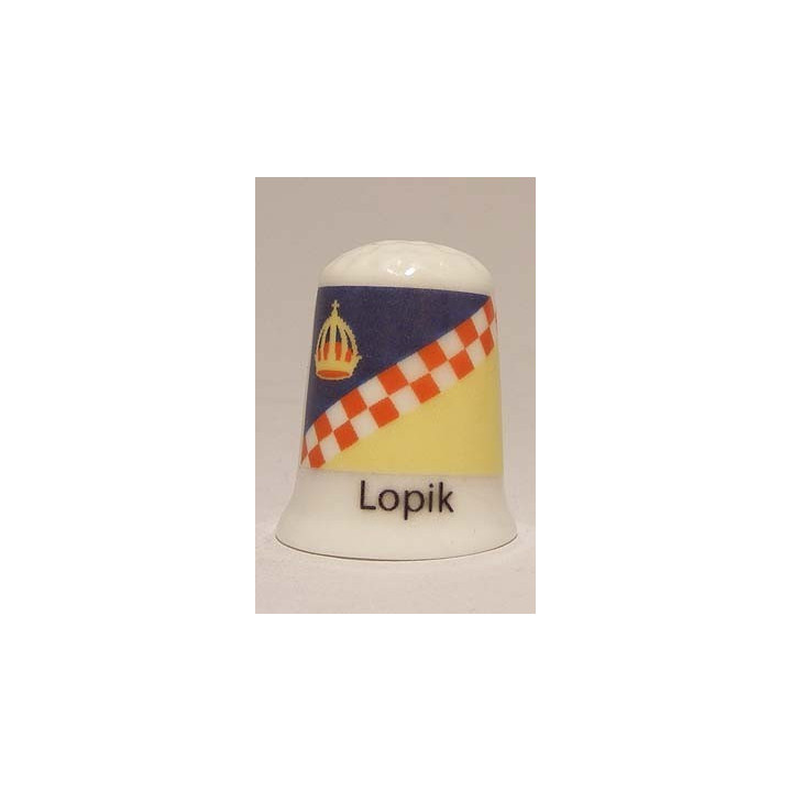 Lopik Nederlandse gemeentevlag op een porselein vingerhoedje