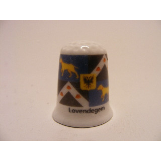 Lovendegem gemeente vlag in Belgie op een porselein vingerhoedje