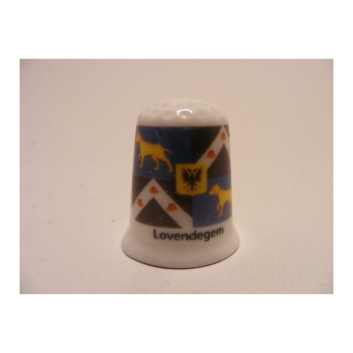 Lovendegem gemeente vlag in Belgie op een porselein vingerhoedje