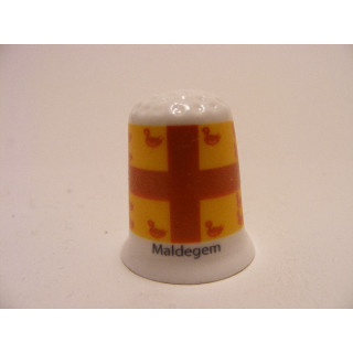 Maldegem gemeente vlag in Belgie op een porselein vingerhoedje