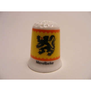 Merelbeke vlag Belgie op een porselein vingerhoedje