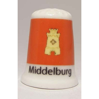 Middelburg Nederlandse gemeentevlag op een porselein vingerhoedje
