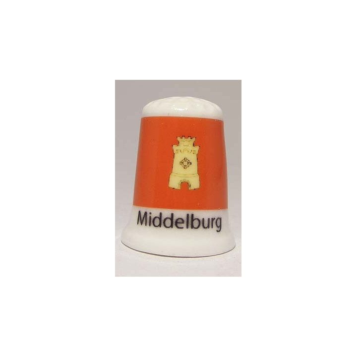 Middelburg Nederlandse gemeentevlag op een porselein vingerhoedje