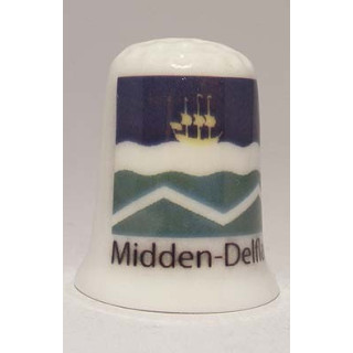 Midden-Delfland Nederlandse gemeentevlag op een porselein vingerhoedje