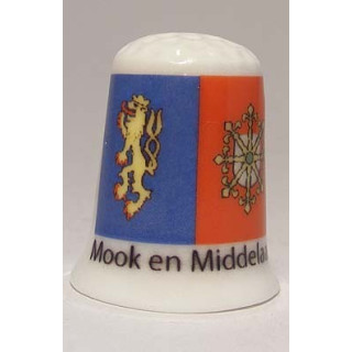 Mook en Middelaar Nederlandse gemeentevlag op een porselein vingerhoedje