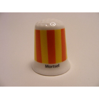 Mortsel vlag Belgie op een porselein vingerhoedje