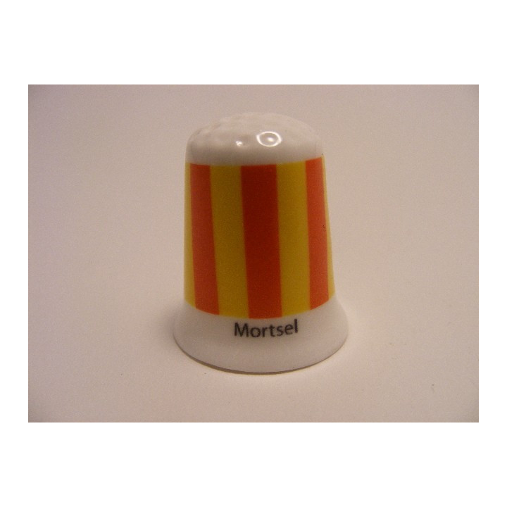 Mortsel vlag Belgie op een porselein vingerhoedje