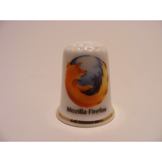 Mozilla Firefox logo op een porselein vingerhoedje met goud randje