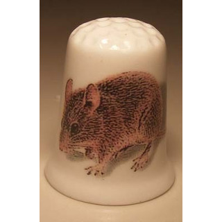 Muis getekend op een porselein vingerhoedje