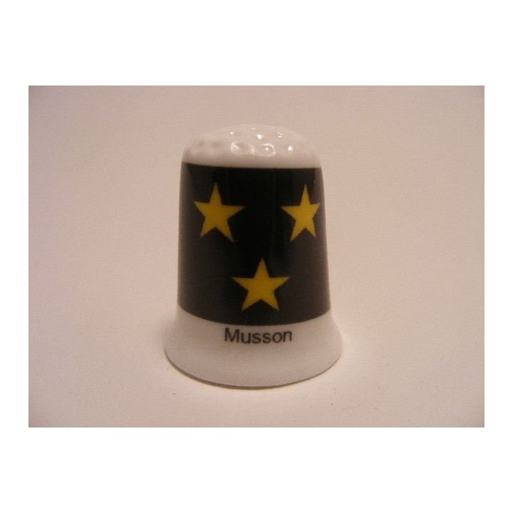 Musson vlag Belgie op een porselein vingerhoedje