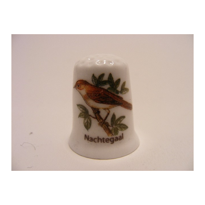 Nachtegaal zangvogel Luscinia megarhynchos op een porselein vingerhoedje