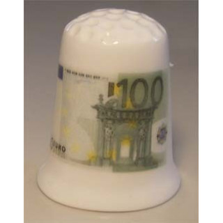 Nederlandse 100 euro op een porselein vingerhoedje Nederlandse 100 euro op een porselein vingerhoedje