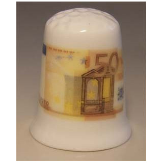 Nederlandse 50 euro op een porselein vingerhoedje Nederlandse 50 euro op een porselein vingerhoedje