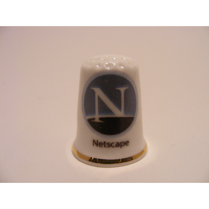 Netscape logo op een porselein vingerhoedje met goud randje