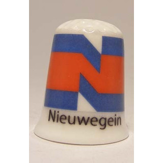 Nieuwegein Nederlandse gemeentevlag op een porselein vingerhoedje