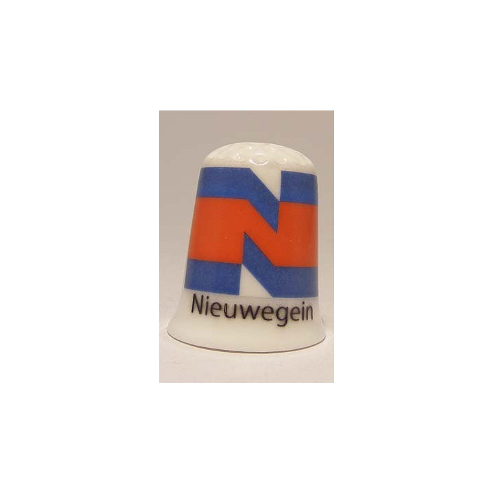 Nieuwegein Nederlandse gemeentevlag op een porselein vingerhoedje