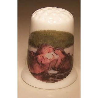 Nijlpaarden op een porselein vingerhoedje