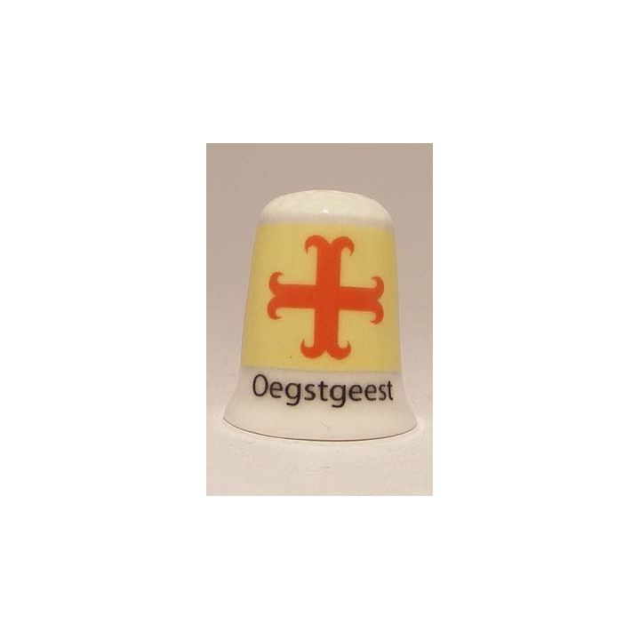Oegstgeest Nederlandse gemeentevlag op een porselein vingerhoedje
