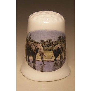 Olifanten staand in het water op een porselein vingerhoedje