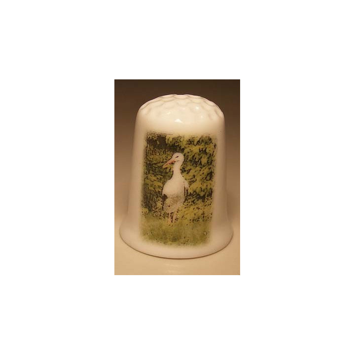 Ooievaar foto op een porselein vingerhoedje