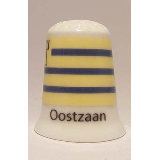 Oostzaan Nederlandse gemeentevlag op een porselein vingerhoedje