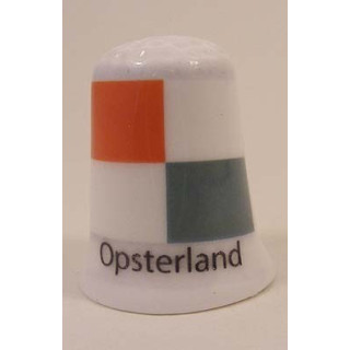 Opsterland Nederlandse gemeentevlag op een porselein vingerhoedje