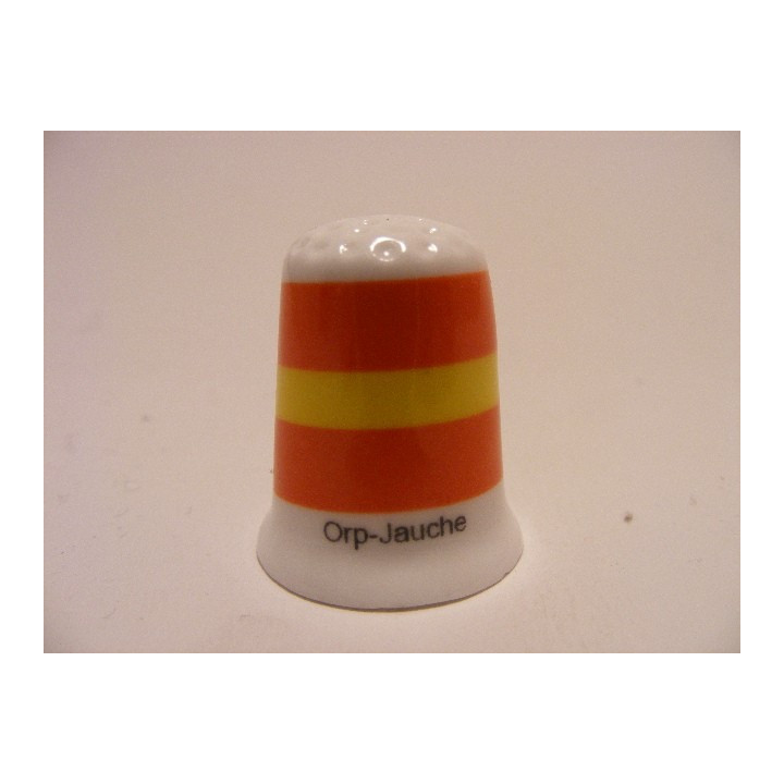 Orp Jauche gemeente vlag in Belgie op een porselein vingerhoedje