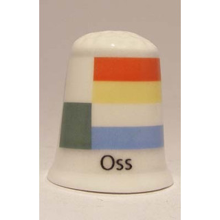 Oss Nederlandse gemeentevlag op een porselein vingerhoedje