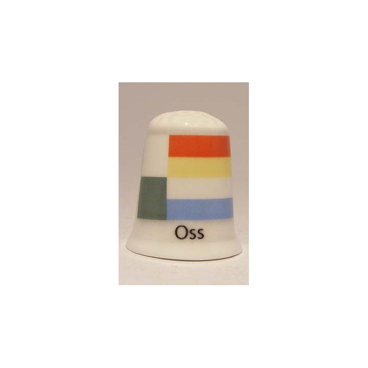 Oss Nederlandse gemeentevlag op een porselein vingerhoedje