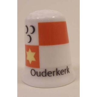 Ouderkerk Nederlandse gemeentevlag op een porselein vingerhoedje