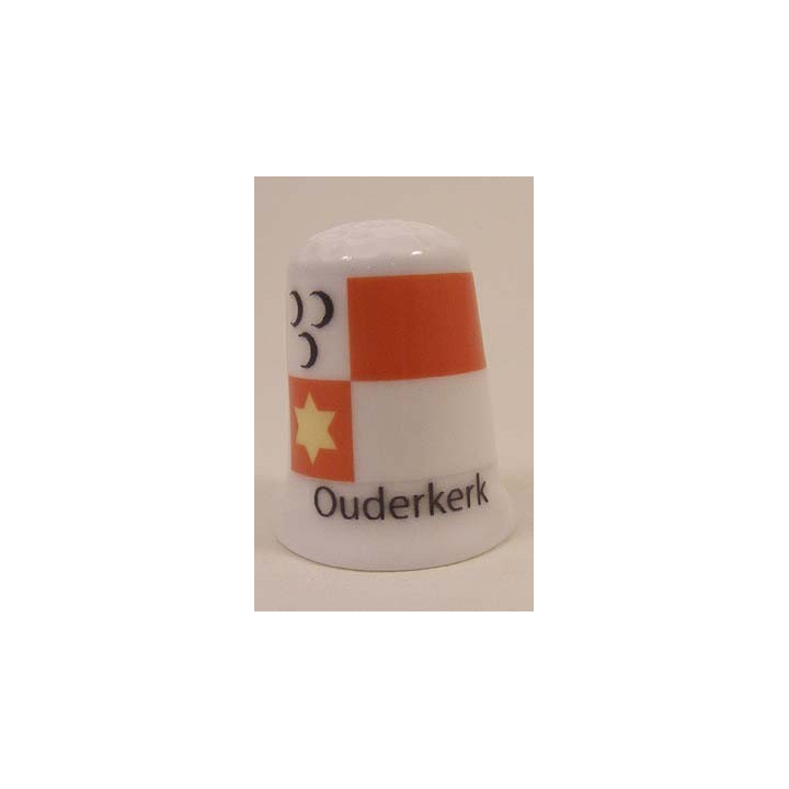 Ouderkerk Nederlandse gemeentevlag op een porselein vingerhoedje