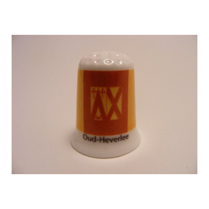 Oud-Heverlee vlag Belgie op een porselein vingerhoedje