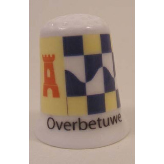 Overbetuwe Nederlandse gemeentevlag op een porselein vingerhoedje