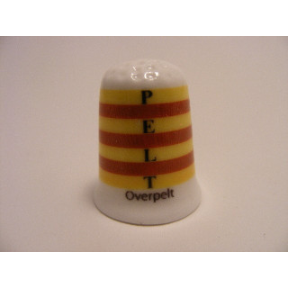 Overpelt vlag Belgie op een porselein vingerhoedje