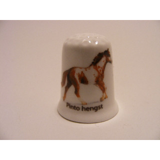 Paard Pinto hengst op een porselein vingerhoedje