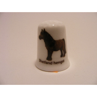 Paard Shetland hengst op een porselein vingerhoedje