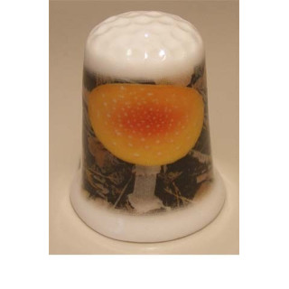 Paddestoel foto op een porselein vingerhoedje