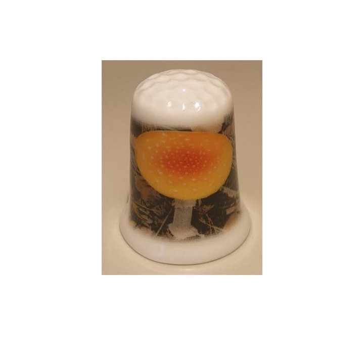 Paddestoel foto op een porselein vingerhoedje