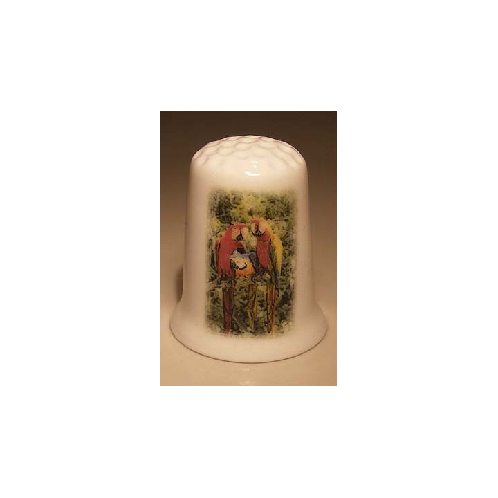 Papegaaien foto op een porselein vingerhoedje