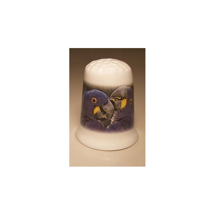 Papegaaien op een porselein vingerhoedje