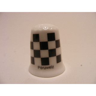 Peruwelz gemeente vlag in Belgie op een porselein vingerhoedje