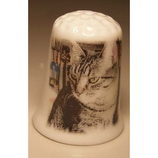 Poes foto op een porselein vingerhoedje