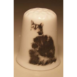 Poes op een porselein vingerhoedje nr01