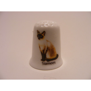 Poes Siamees op een porselein vingerhoedje