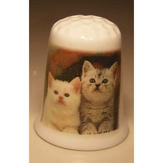 Poezen op een porselein vingerhoedje nr01